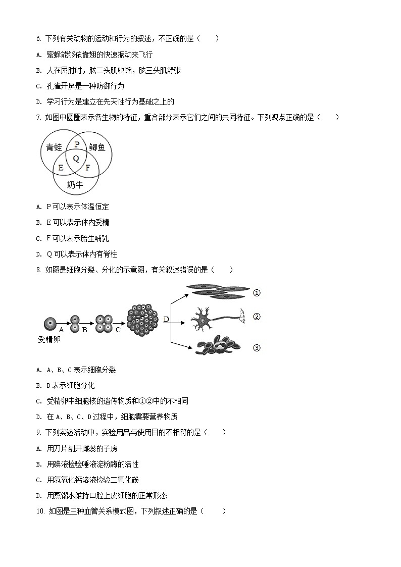 精品解析：2020年山东省菏泽市曹县九年级中考二模考试生物试题(解析版+原卷版)02