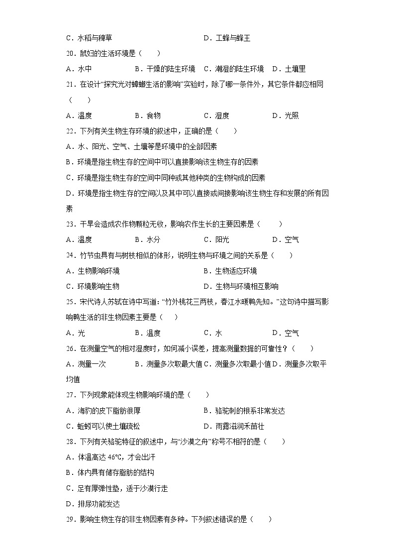 江苏省宿迁市泗阳县南片2021-2022学年七年级上学期期中生物试题（word版 含答案）03