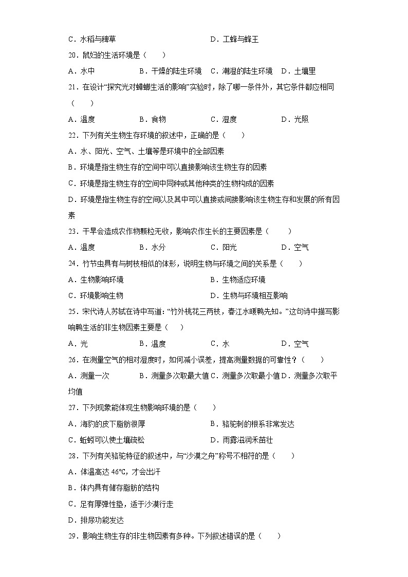 江苏省宿迁市泗阳县南片2021-2022学年七年级上学期期中生物试题（word版 含答案）03
