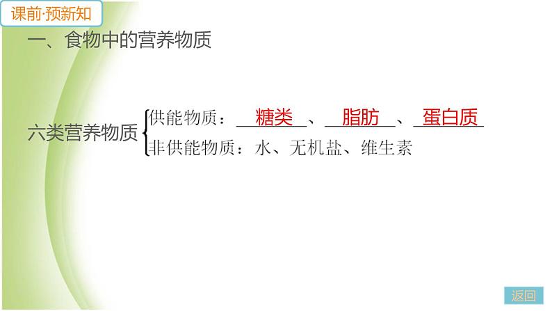 七年级生物下册第四单元生物圈中的人第二章人体的营养第一节食物中的营养物质第1课时三大有机营养物质和能量作业课件新人教版04