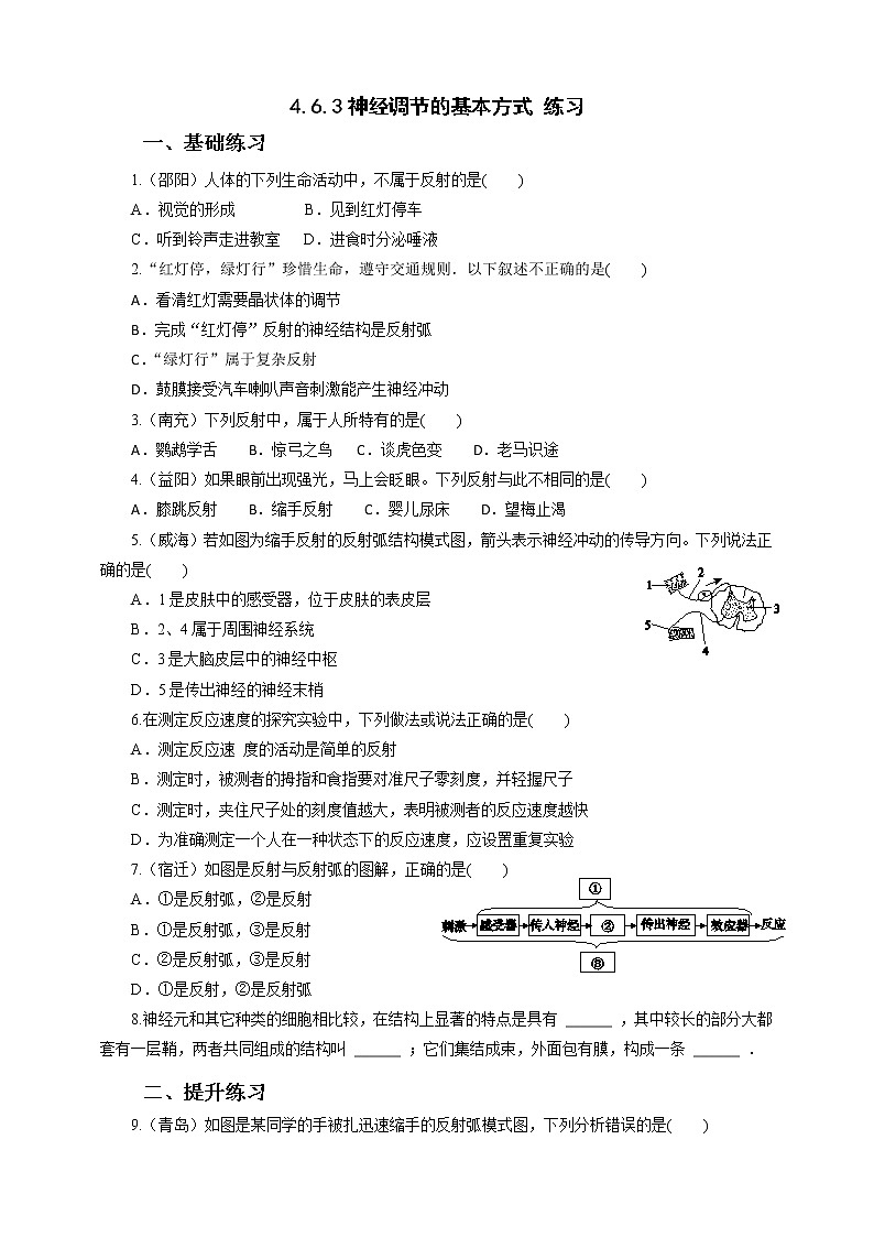 4.6.3神经调节的基本方式 练习第1页
