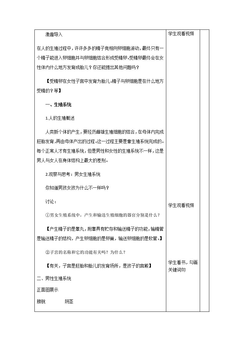 4.1.2人的生殖 第一课时 教案第2页