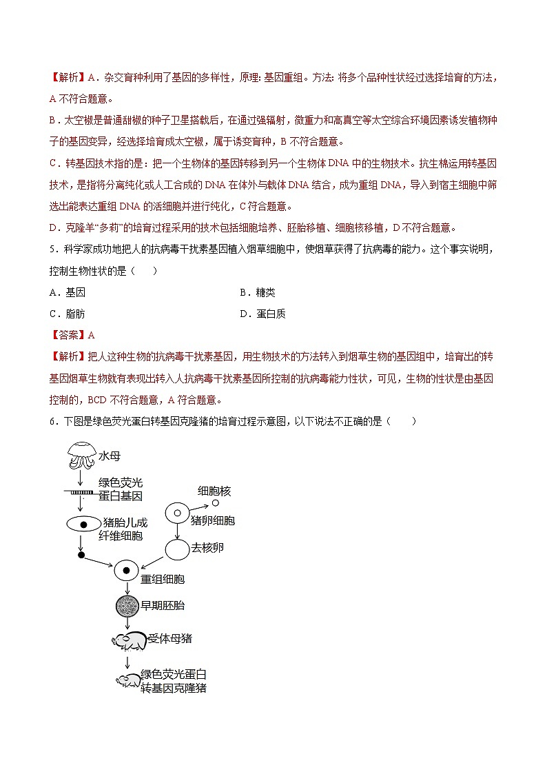 7.2.1 基因控制生物的性状 同步练习2 初中生物人教版八年级下册（2022年）02