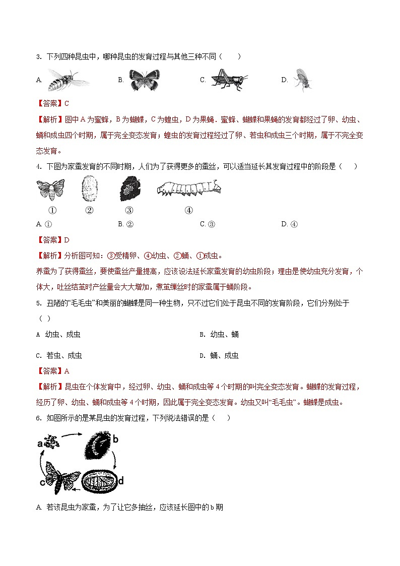 7.1.2 昆虫的生殖和发育 同步练习2 初中生物人教版八年级下册（2022年）02