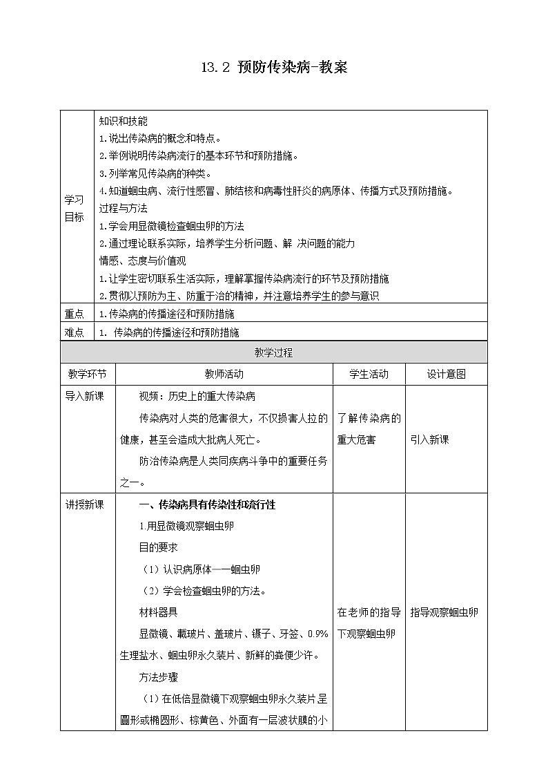 13.2 预防传染病-教案第1页