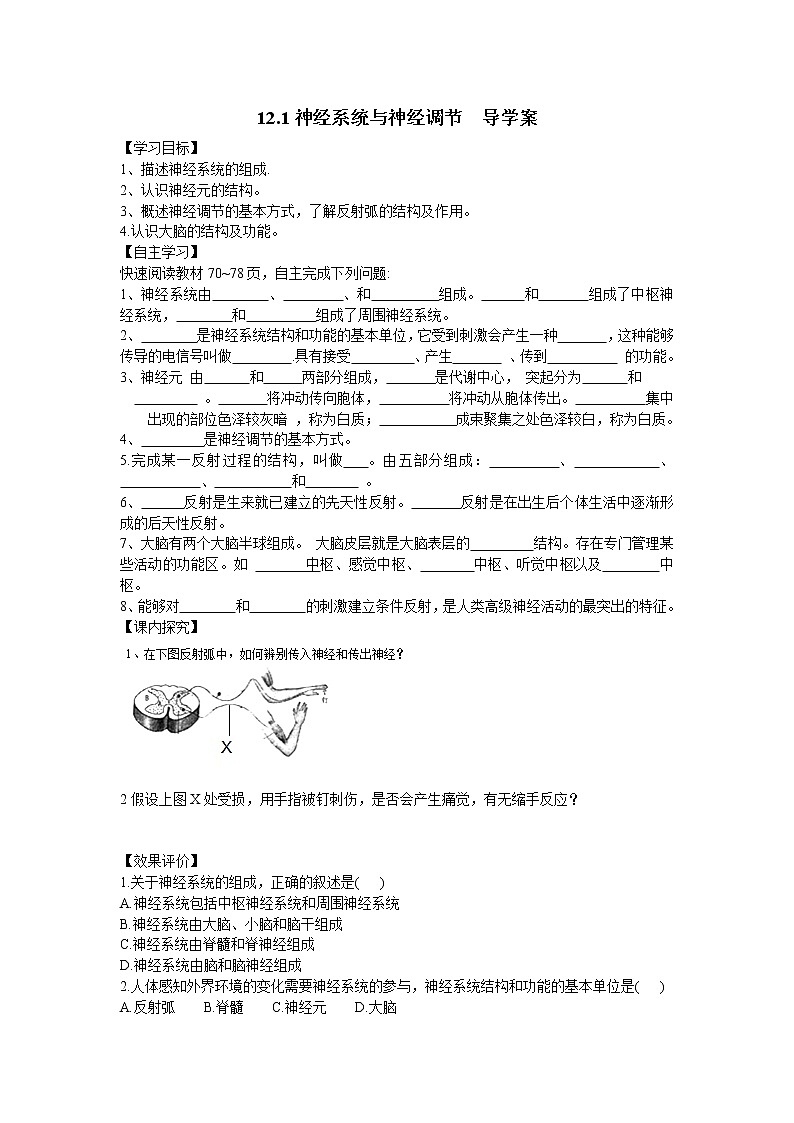12.1神经系统与神经调节（课件+教案+练习+学案）01