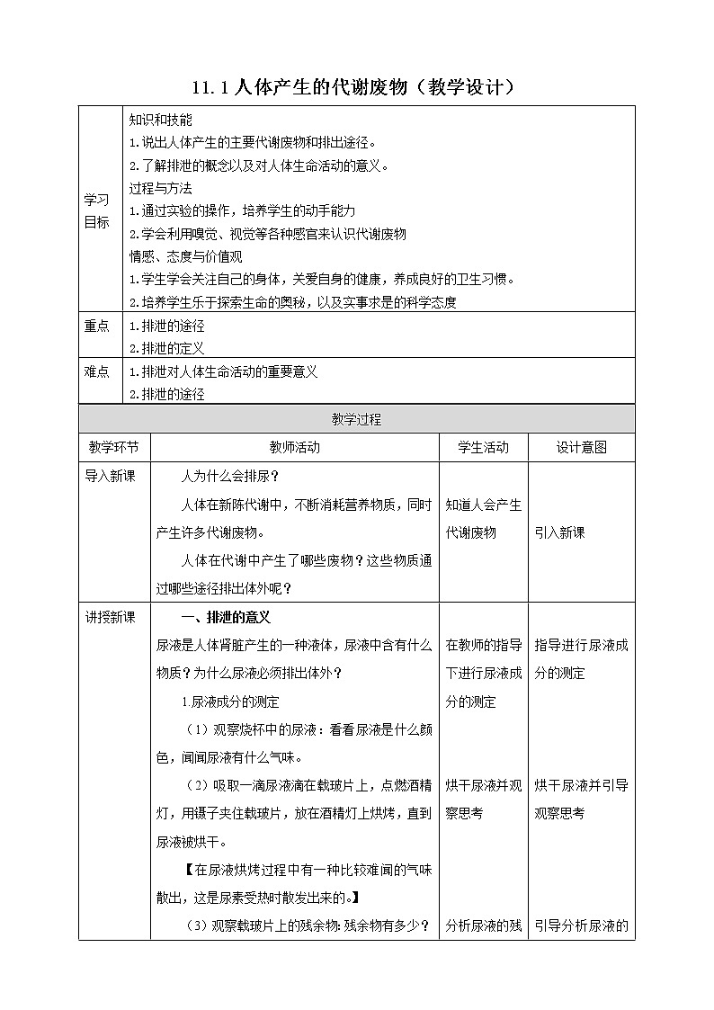 11.1人体产生的代谢废物（课件+教学设计+练习+学案）01