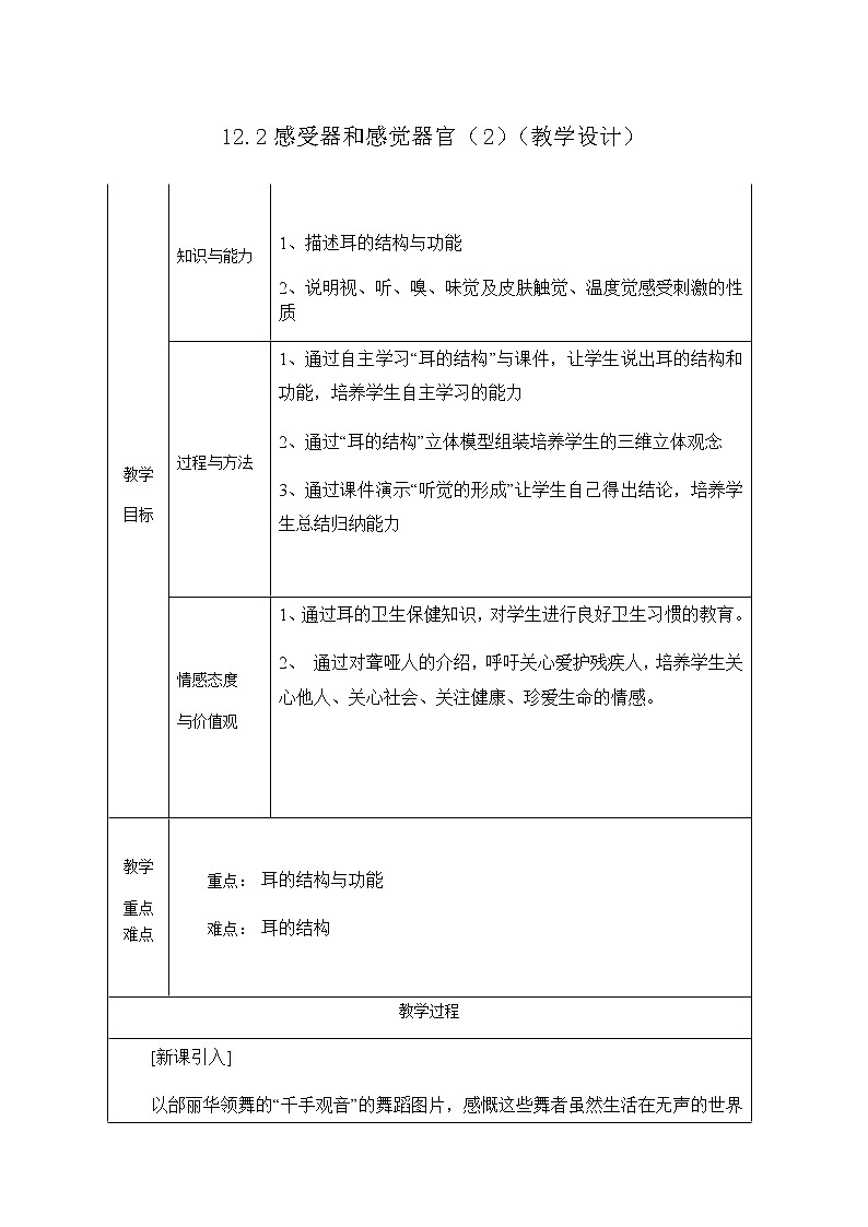 12.2感受器和感觉器官（2）（课件+教学设计+练习+学案）01