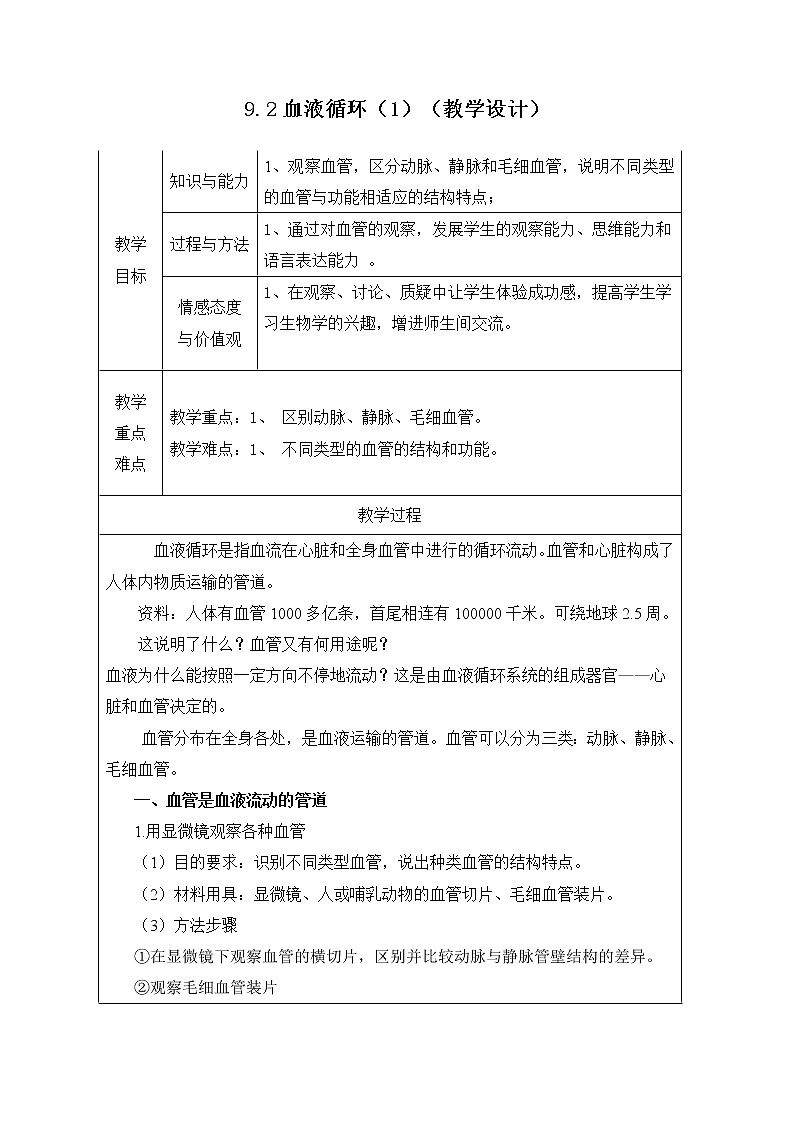 9.2血液循环（1）（课件+教学设计+练习+学案）01