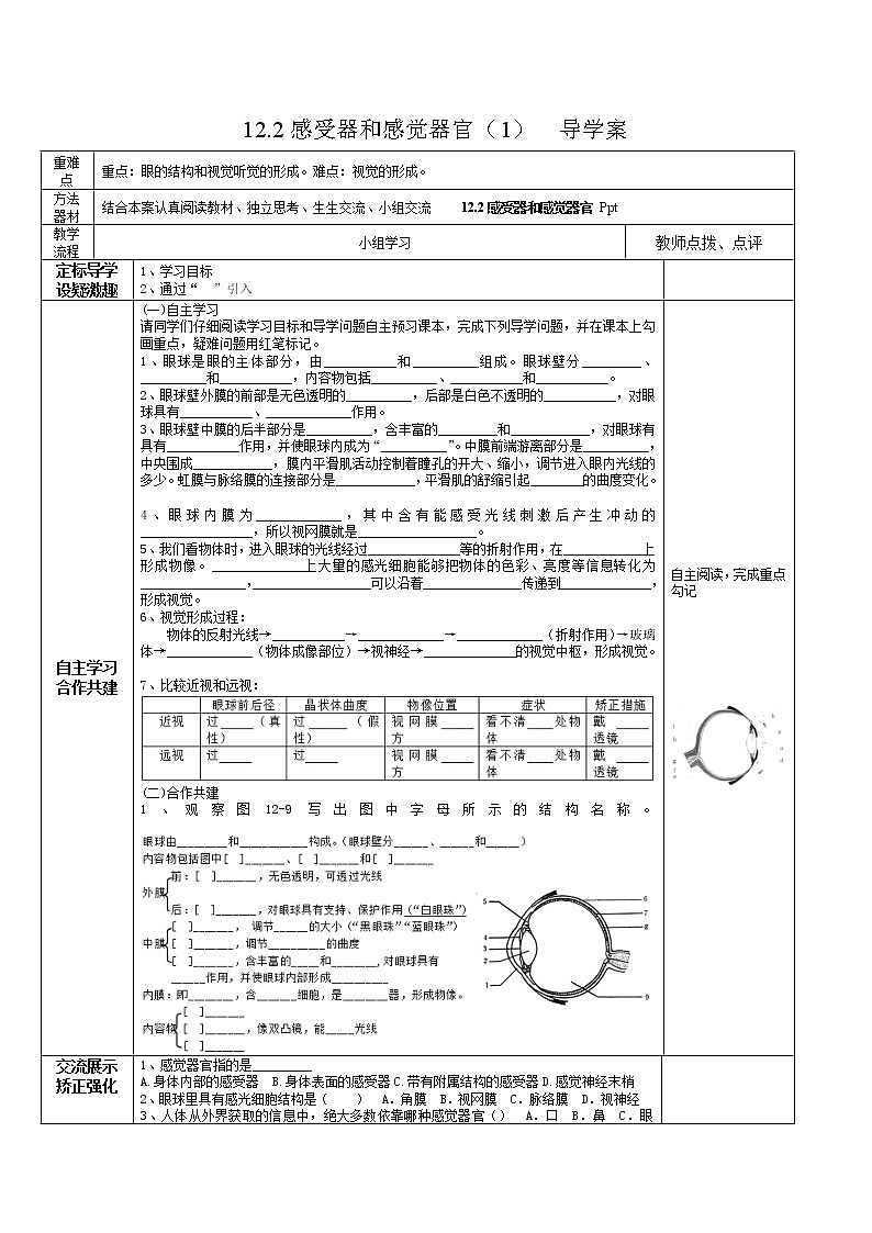 12.2感受器和感觉器官（1）（课件+教案+练习+导学案）01