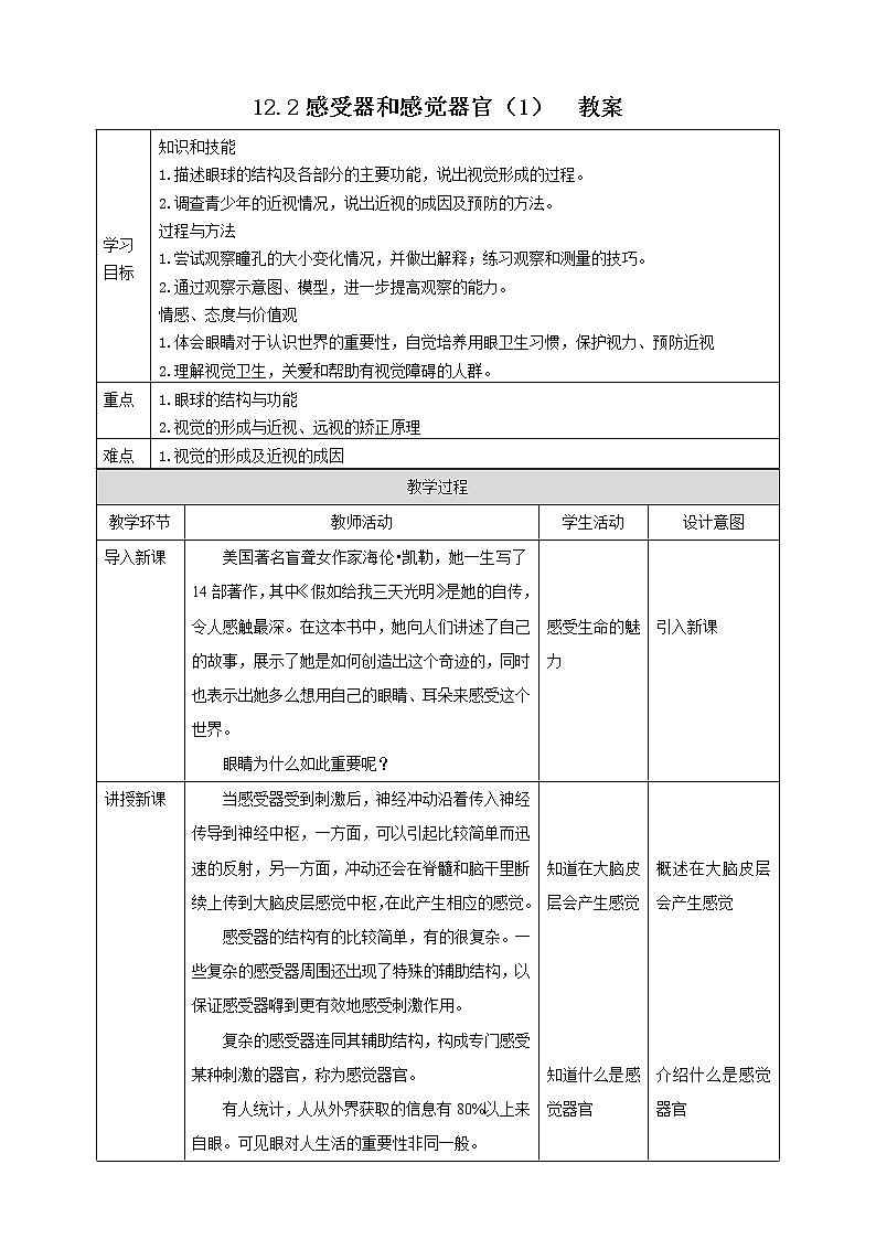 12.2感受器和感觉器官（1）（课件+教案+练习+导学案）01