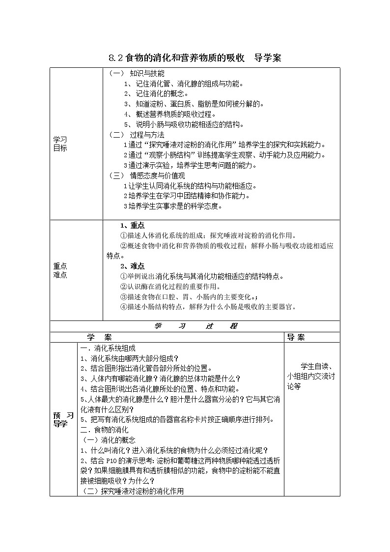 8.2食物的消化和营养物质的吸收（课件+教案+练习+导学案）01