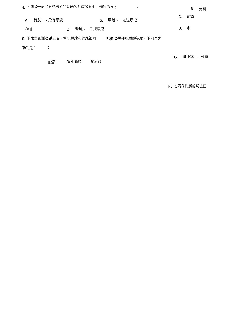 七年级生物下册第2单元第三章第2节排泄同步测试(新版)冀教版02