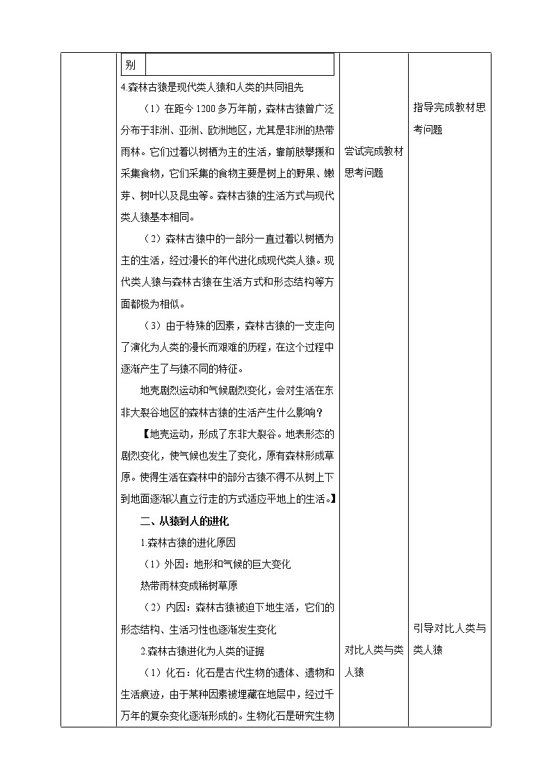 4.1.1人类的起源和发展 教案第3页