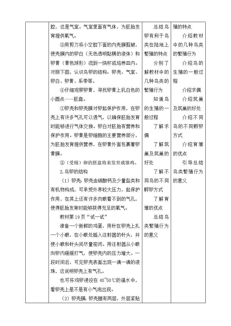 7.1.4 鸟的生殖和发育 教案第2页