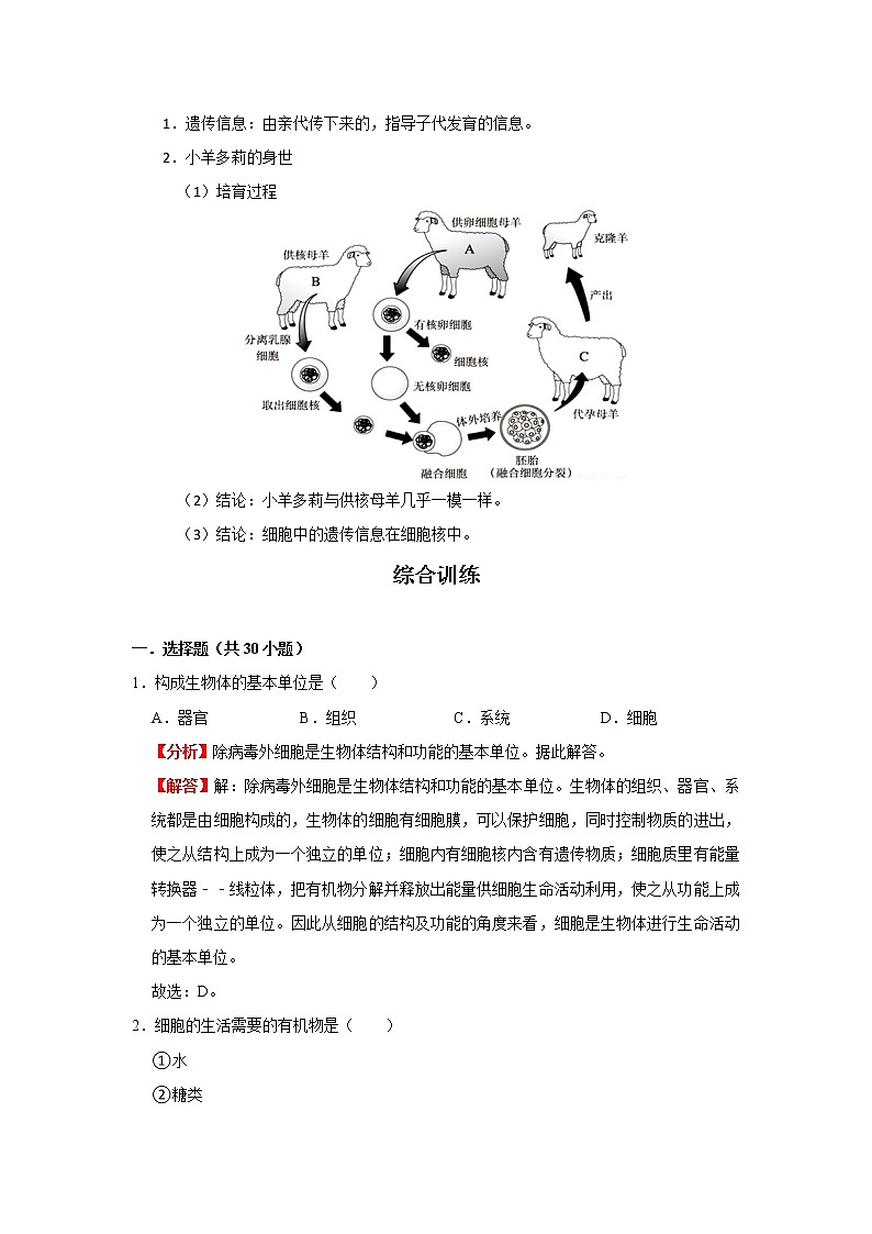 考点06 细胞的生活（解析版）-2022年生物中考一轮过关讲练（人教版）第2页