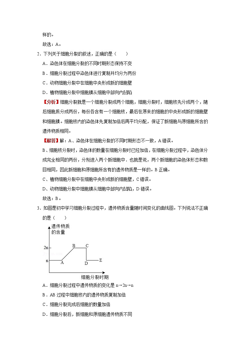考点07 细胞的生长、分裂与分化（解析版）-2022年生物中考一轮过关讲练（人教版）第3页