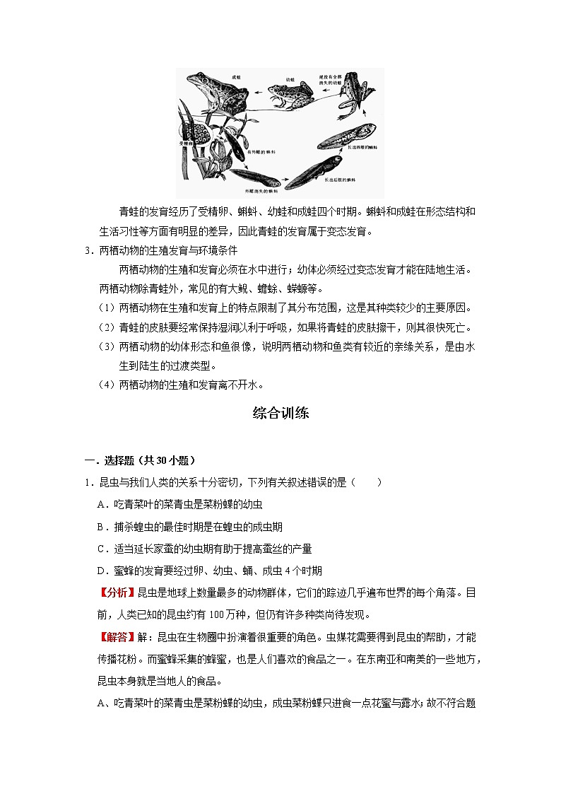 考点38 昆虫和两栖动物的生殖和发育（解析版）-2022年生物中考一轮过关讲练（人教版）03