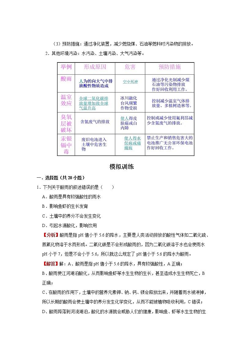 考点29 人类活动对生物圈的影响（解析版）-2022年生物中考一轮复习考点透析（人教版）第2页