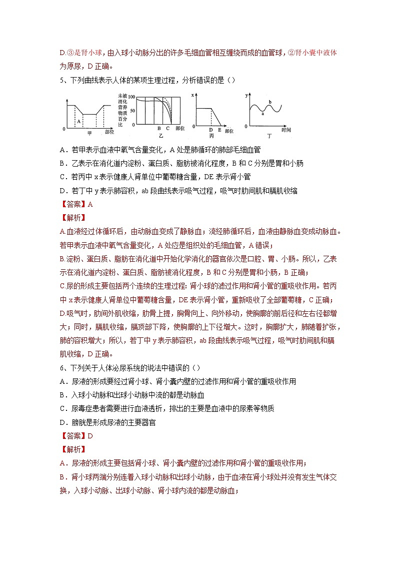 专题13 人体内废物的排出（习题）-【过一轮】2022年中考生物一轮复习课件精讲与习题精练（解析版）第3页