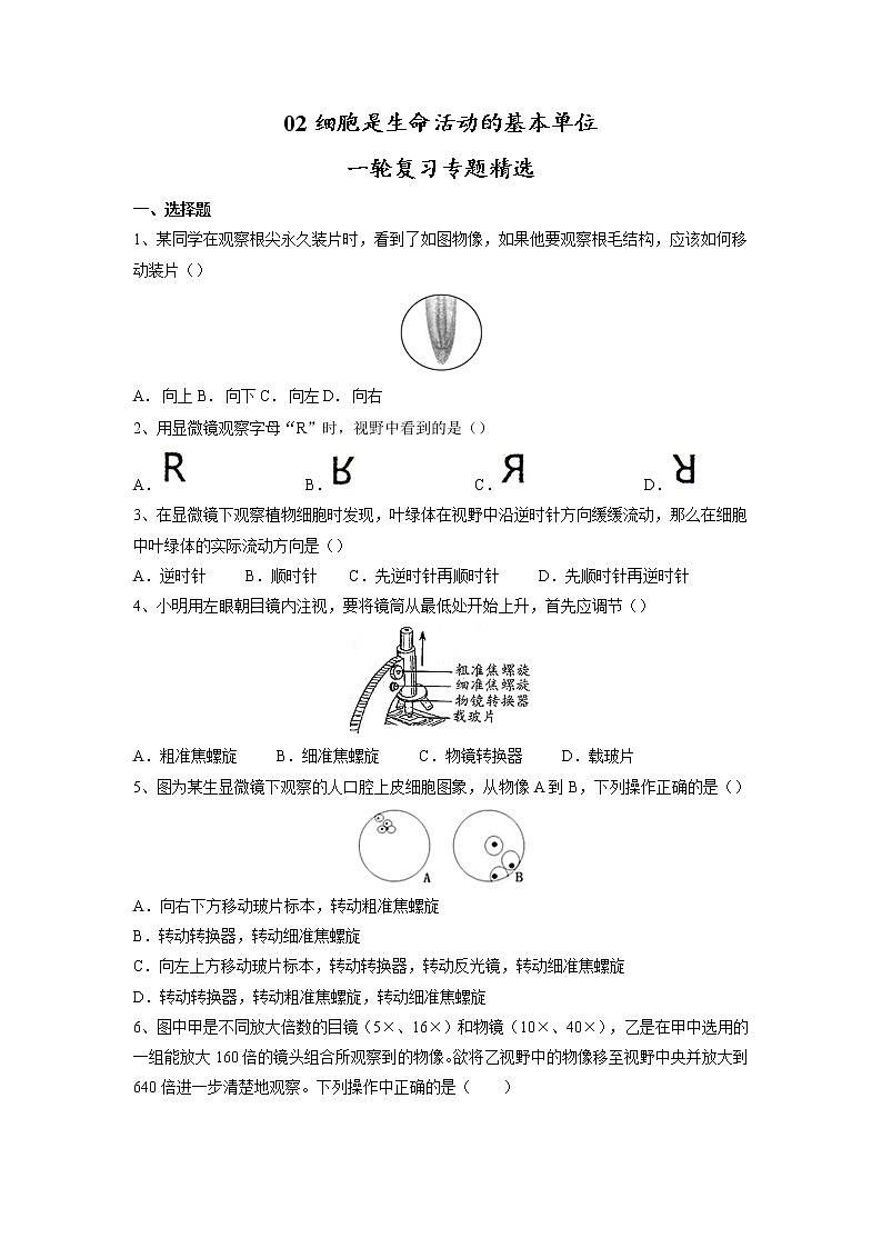 专题02 细胞是生命活动的基本单位（习题）-【过一轮】2022年中考生物一轮复习精讲与习题精练01