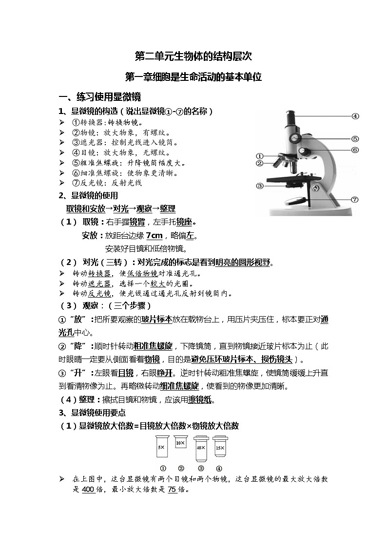 02 细胞是生命活动的基本单位-2022年中考生物一轮复习核心考点必背知识清单01