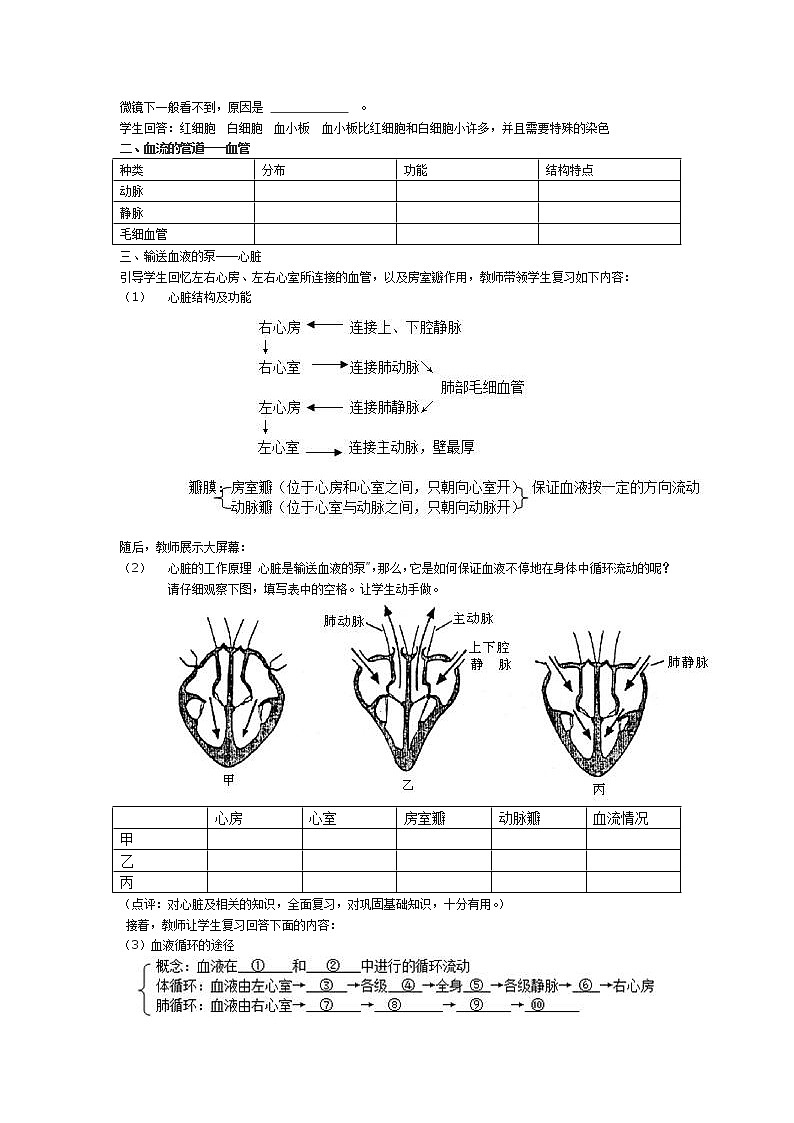 新人教版七年级下册第四单元第四章人体内物质的运输复习课教案02