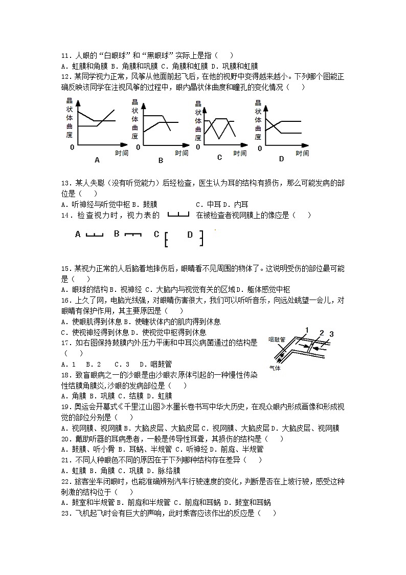 七年级生物下册4.6.1人体对外界环境的感知习题新人教版02