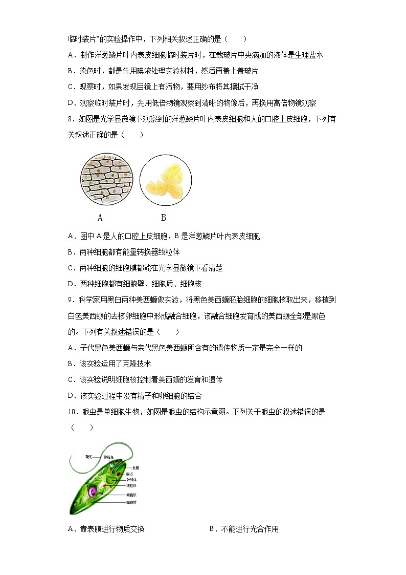 内蒙古包头市2021-2022学年七年级上学期期末生物试题（word版含答案）02