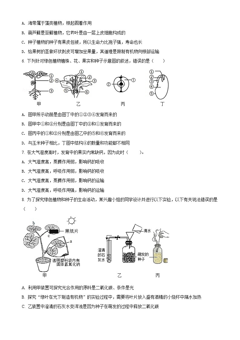 精品解析：2021年山东省临沂市蒙阴县中考二模生物试题（解析版+原卷版）02