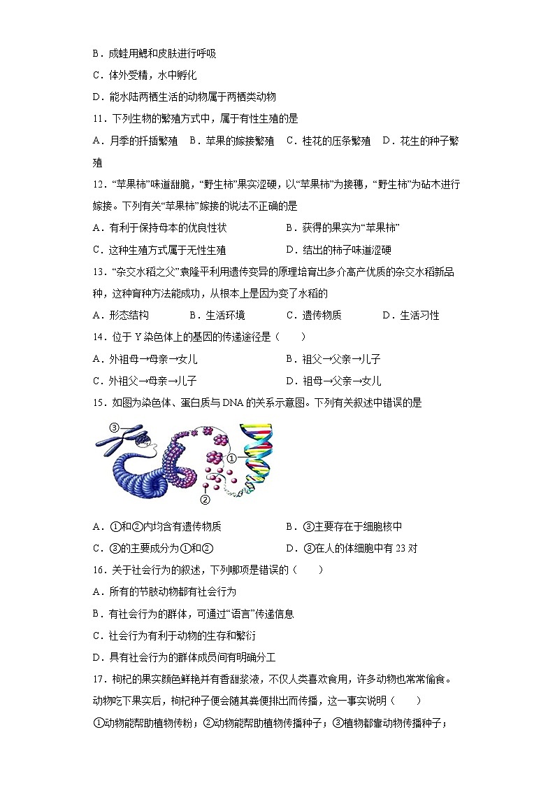 安徽省宿州市埇桥区2021-2022学年八年级上学期期末生物试题（word版含答案）第2页