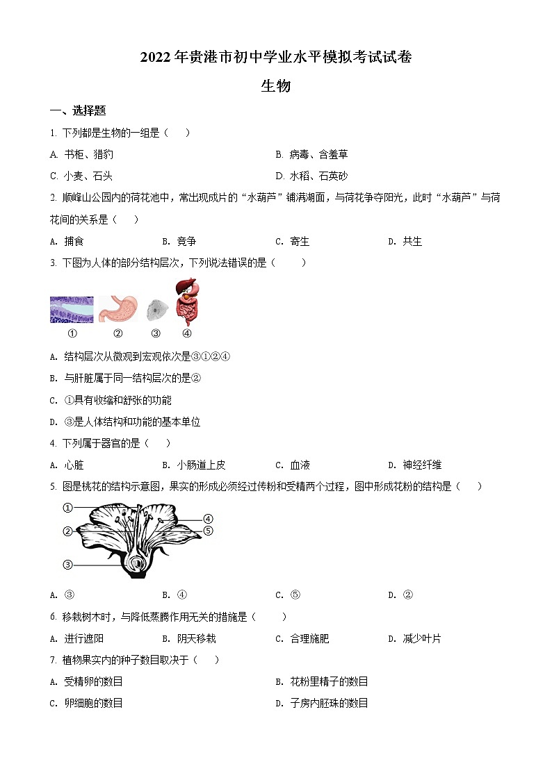 2022年广西贵港市中考一模生物试题（word版含答案）01