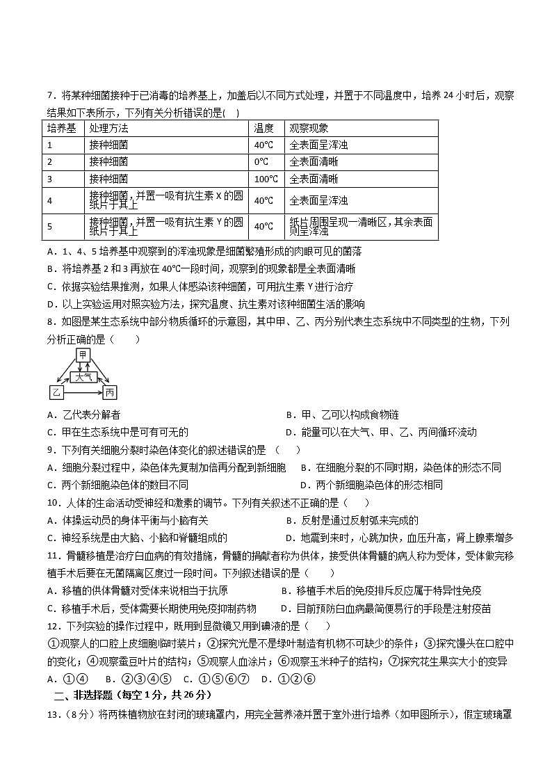 2022年内蒙古乌海市第二中学中考一模生物试题（word版含答案）02