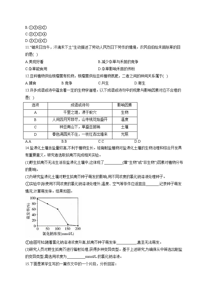 7.1.1环境对生物的影响-2021-2022学年生物冀教版八年级下册同步课时作业第2页