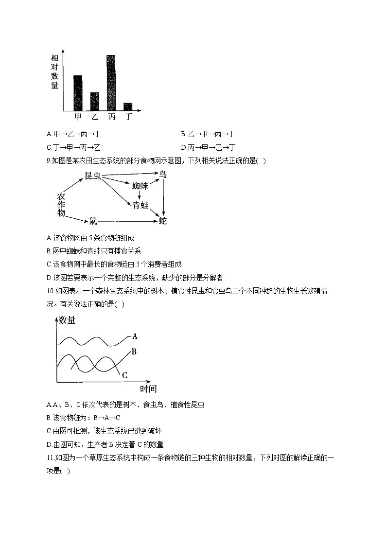 7.2.2食物链和食物网-2021-2022学年生物冀教版八年级下册同步课时作业第2页