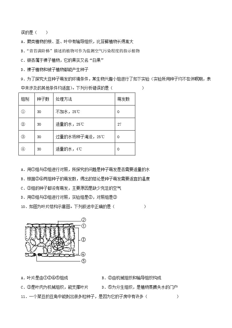 （全国通用）2022年中考生物第一次模拟考试（A4考试版）第2页