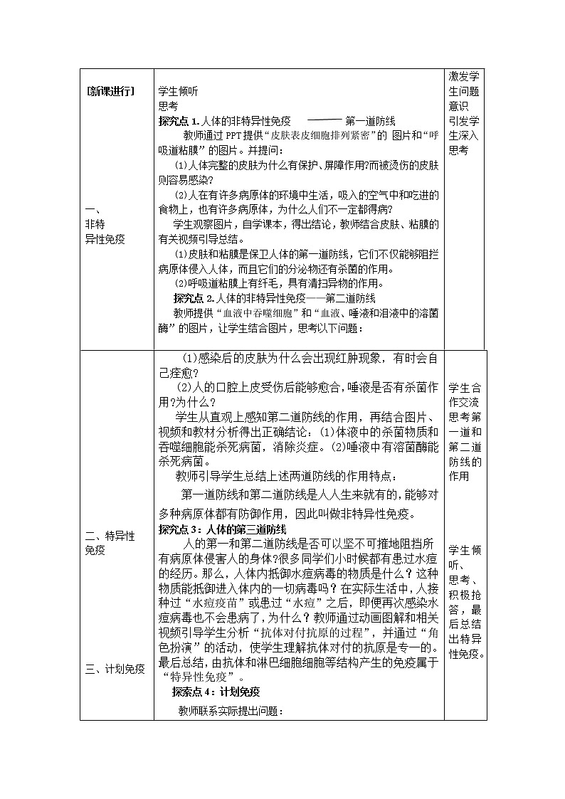 北师大版生物七年级下册 第13章 第3节 人体免疫 (2)（教案）第2页