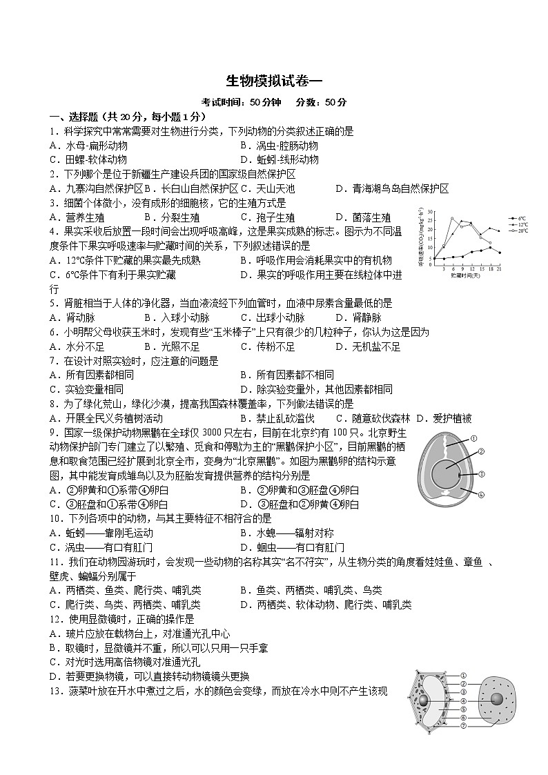 2022年吉林省长春市八年级中考生物模拟试卷一(word版含答案)01