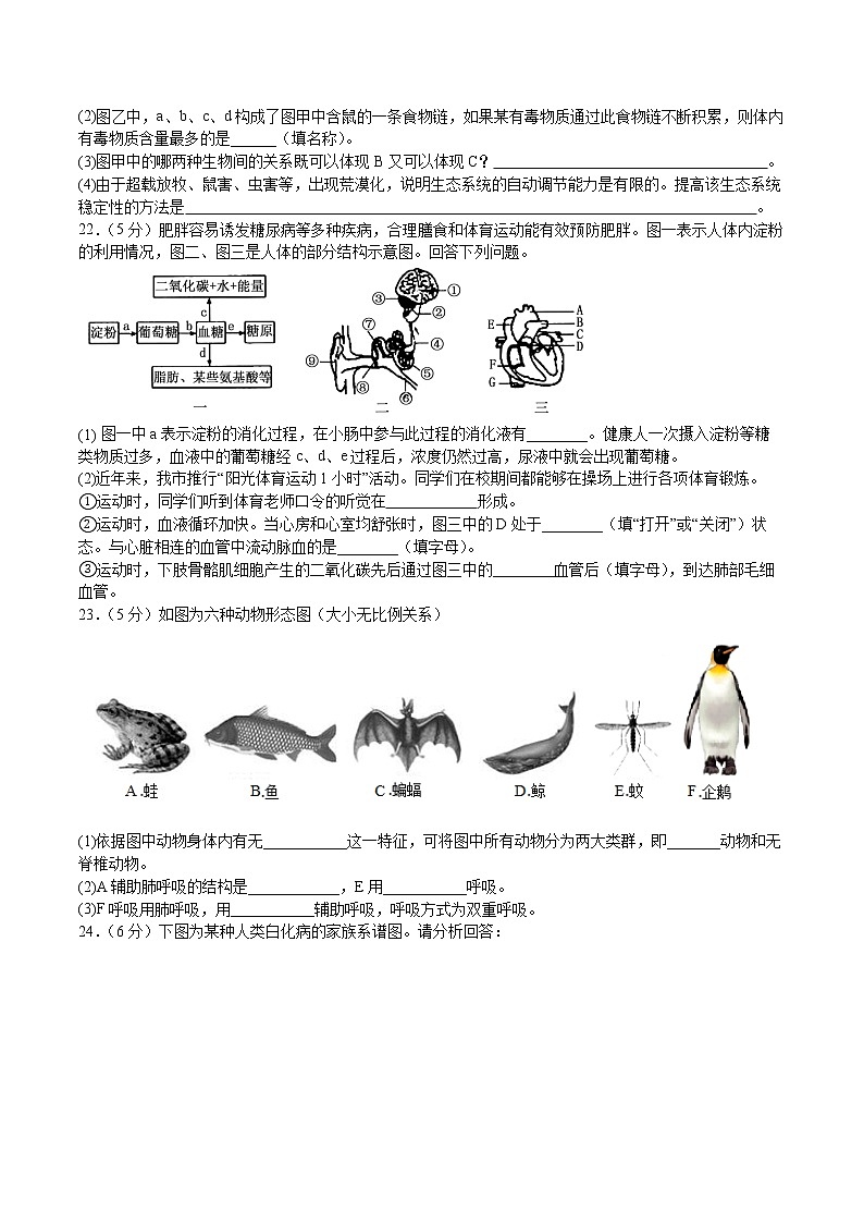 2022年吉林省长春市八年级中考生物模拟试卷一(word版含答案)03