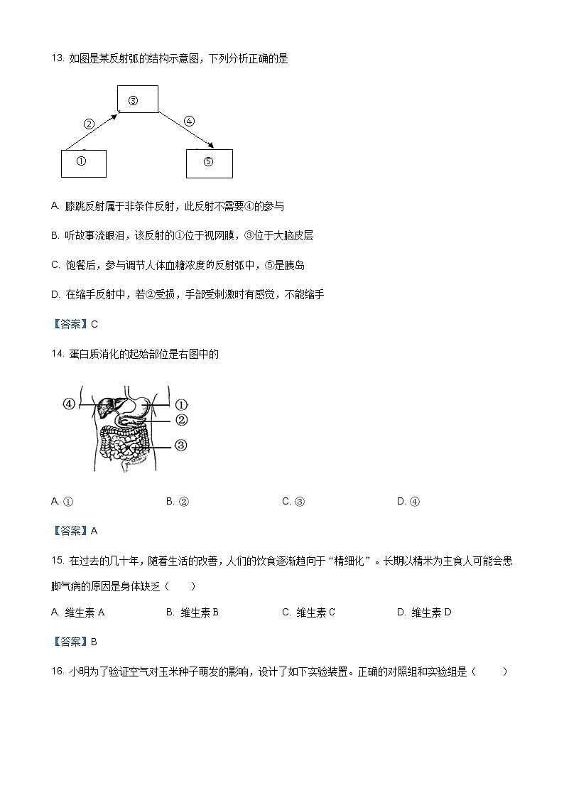 2021年福建省泉州市泉港区中考三模生物试题03