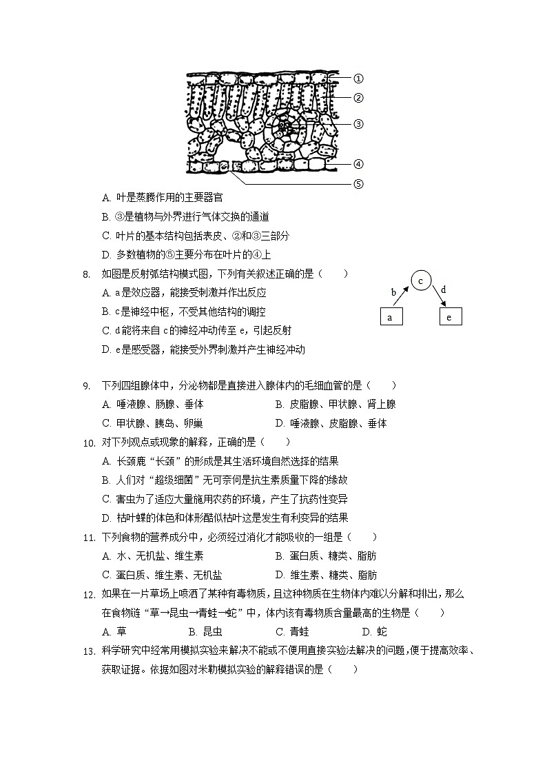 2022年江西省九江市中考生物模拟试卷+第2页