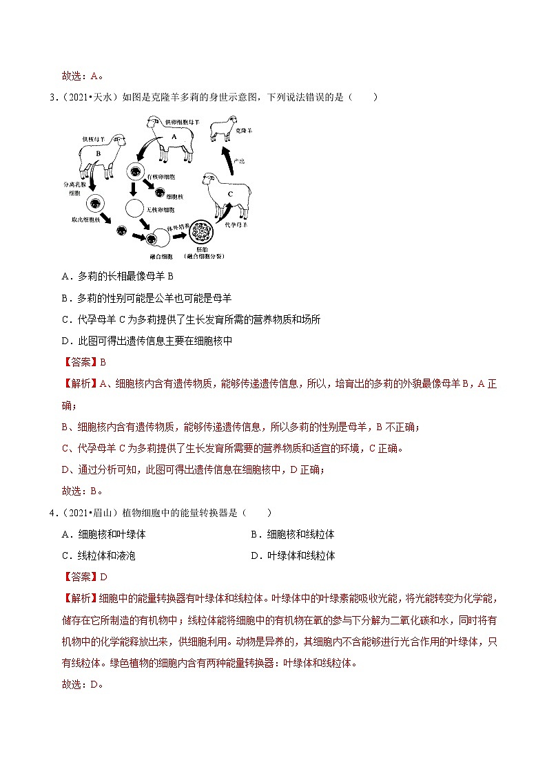 考点06 细胞的生活- 《三步冲刺中考 生物》之第1步小题夯基础第2页
