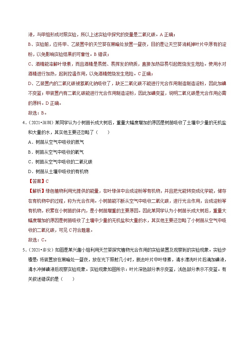 考点15 植物的光合作用- 《三步冲刺中考 生物》之第1步小题夯基础第3页
