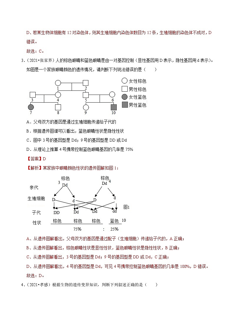 考点31 生物的性状和遗传- 《三步冲刺中考 生物》之第1步小题夯基础02