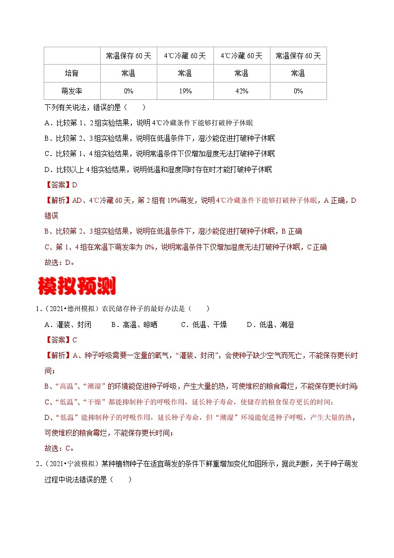 考点11 种子的萌发- 《三步冲刺中考 生物》之第1步小题夯基础第3页