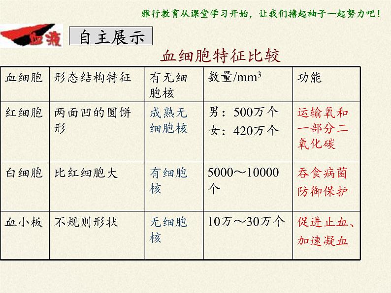 北师大版生物七年级下册 第9章 第1节 血液(1)（课件）第6页