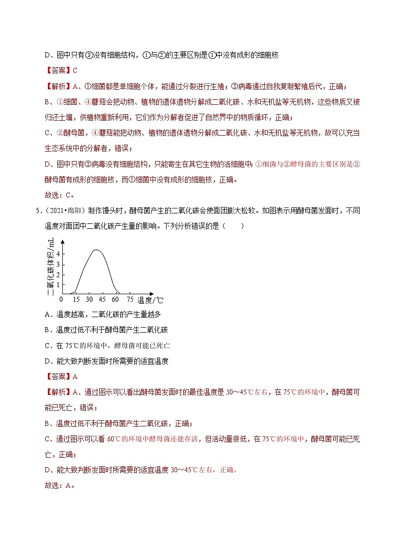 考点28 细菌、真菌和病毒- 《三步冲刺中考 生物》之第1步小题夯基础第3页