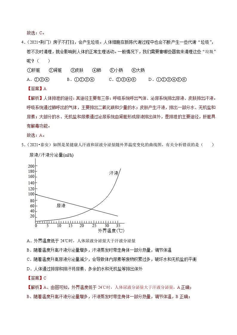 考点21 人体内废物的排出- 《三步冲刺中考 生物》之第1步小题夯基础第3页