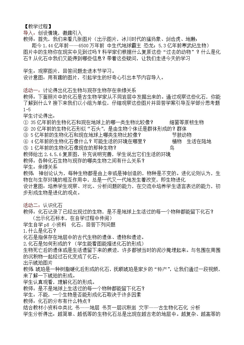 北师大版生物八年级下册 7.21.2 生物的进化(3) 教案02