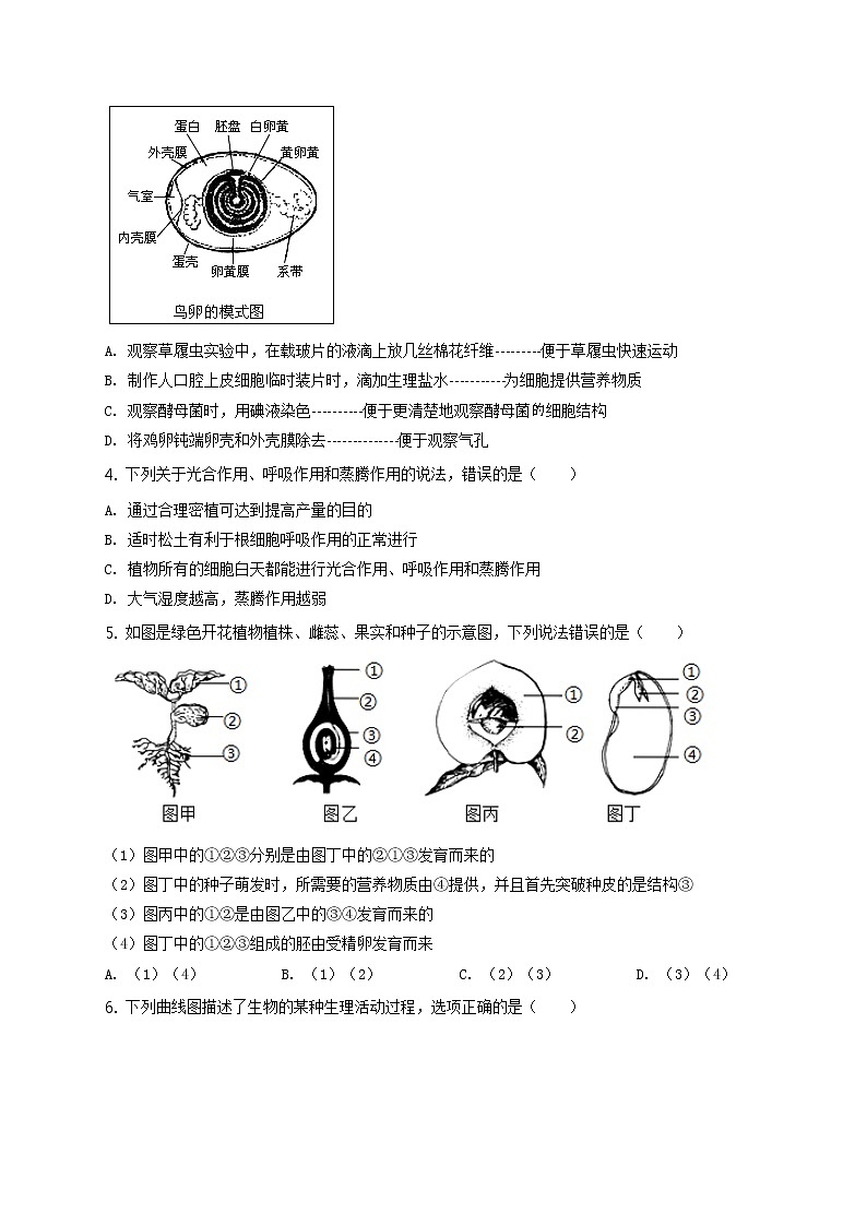 精品解析：2020年山东省泰安市高新区中考二模生物试题（解析版+原卷板）02